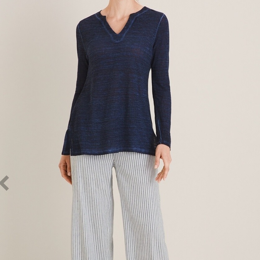 Chico's Linen Split Neck Tunic Navy Blue size 0‎